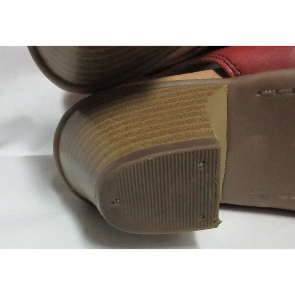 Earth Kristy Red Leather Booties Shoes Heels Sandals Women's 9B Peep Toe Zip - Picture 9 of 12